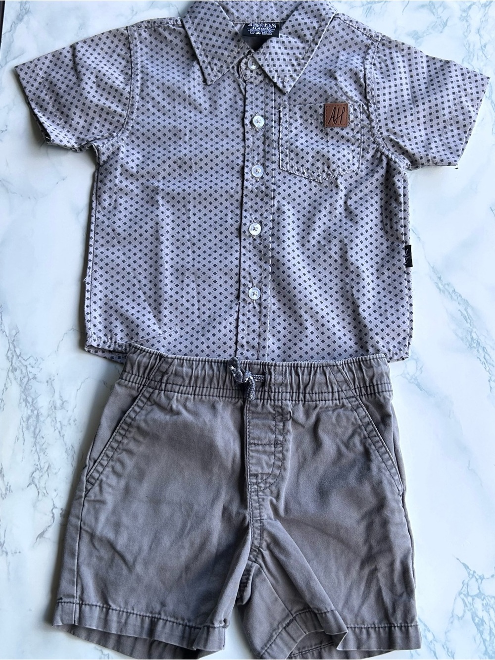 American Hawk Short Sleeve Button Shirt And Cat and Jack Shorts set boys 12M